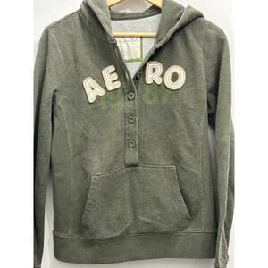 Aeropostale Green Button Henley Hoodie Sweatshirt Size Large